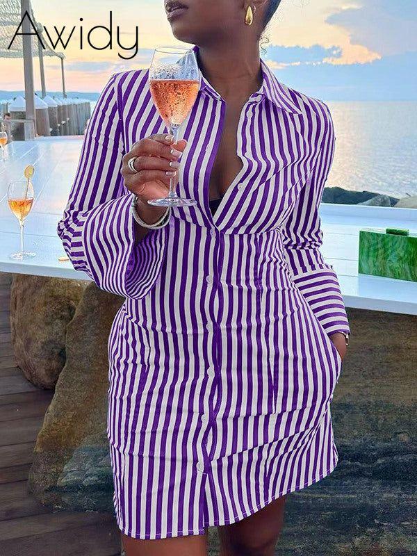Stripe Shirt Dress Purple