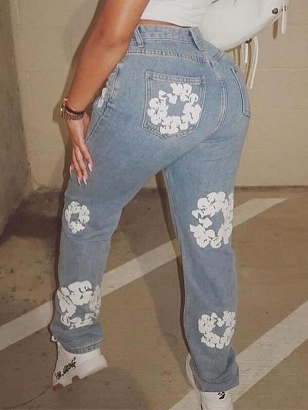 Jeans à imprimé floral - Liquidation