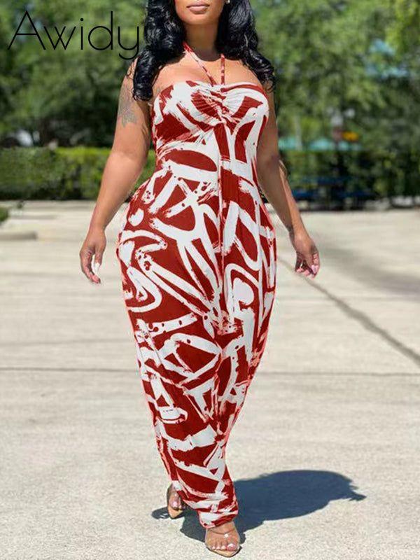 Printed Halter Jumpsuit Red