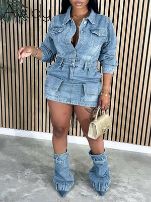 Button-Front Denim Dress