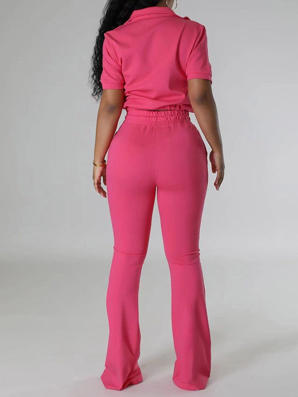 Ensemble haut zippé uni et pantalon à cordon de serrage