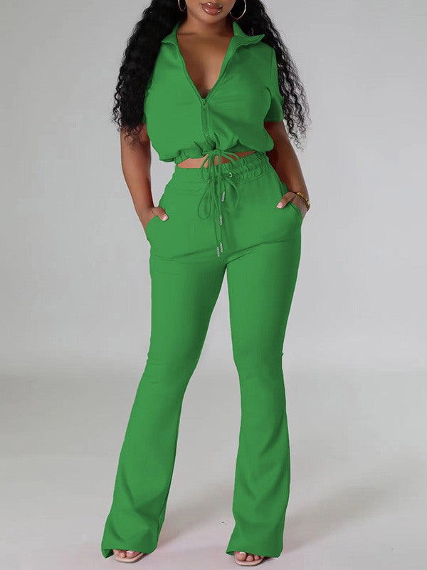 Ensemble haut zippé uni et pantalon à cordon de serrage - Liquidation