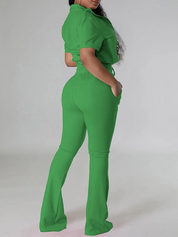 Ensemble haut zippé uni et pantalon à cordon de serrage - Liquidation