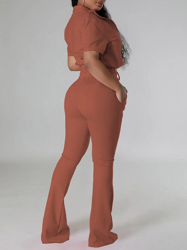Ensemble haut zippé uni et pantalon à cordon de serrage