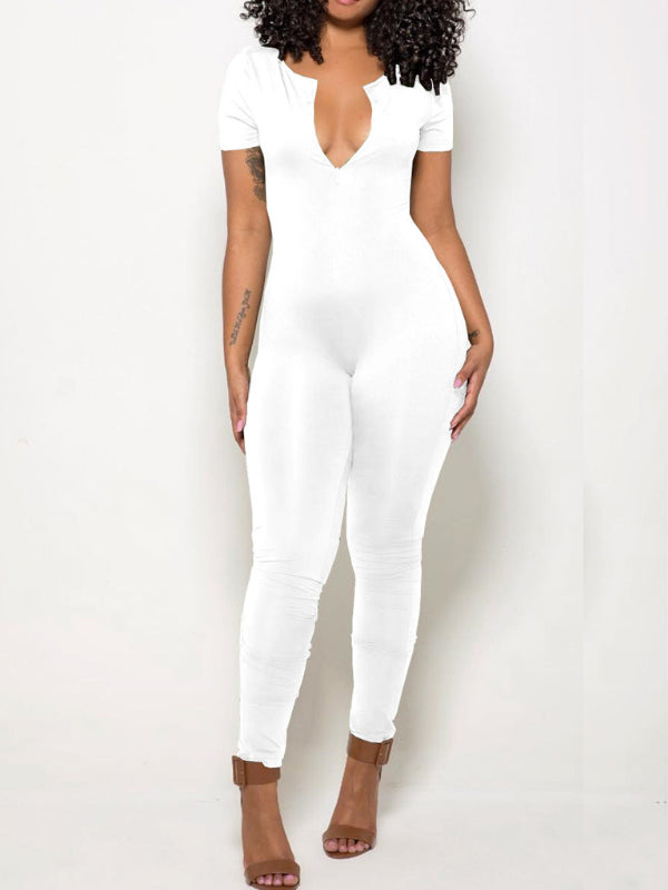 Solid Zip-Front Jumpsuit--Clearance