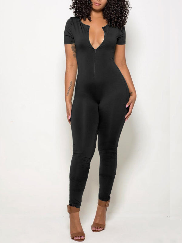Solid Zip-Front Jumpsuit--Clearance