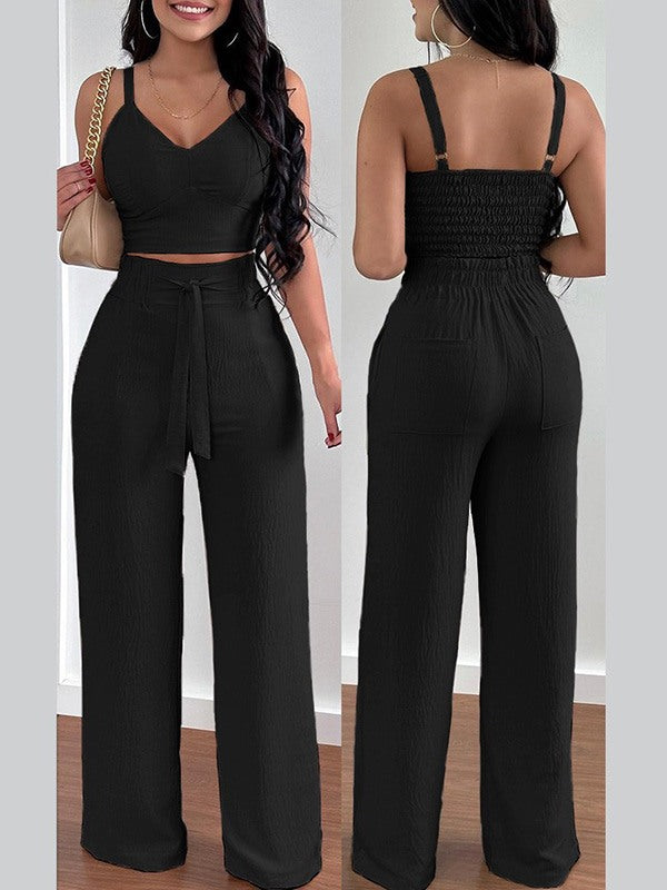 Indiebeautie Solid Cami Top & Tied Pants Set