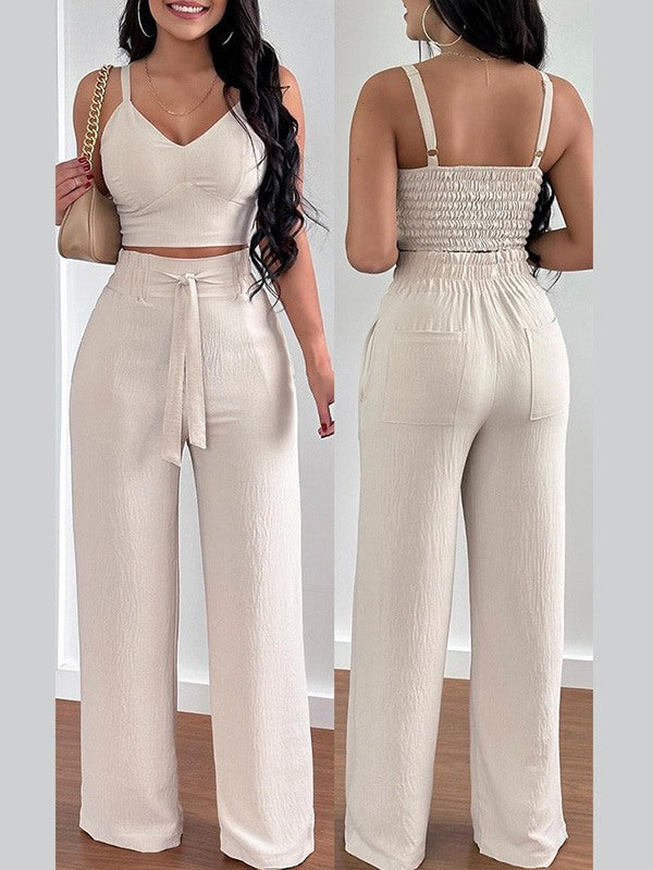 Indiebeautie Solid Cami Top & Tied Pants Set