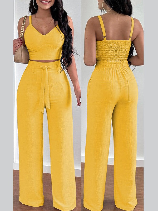Indiebeautie Solid Cami Top & Tied Pants Set