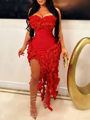 Indiebeautie – Trägerloses Kleid mit Rüschen