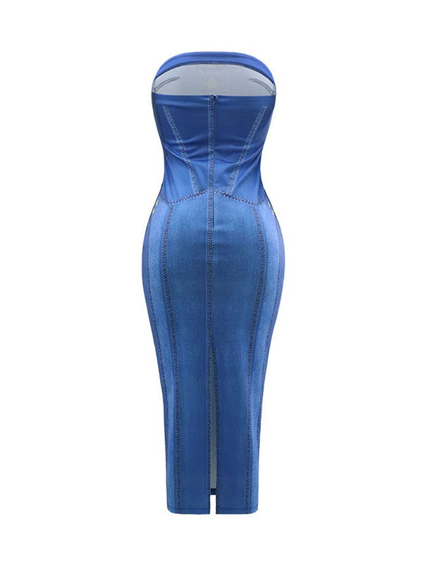 Trägerloses Kleid mit Print – Ausverkauf