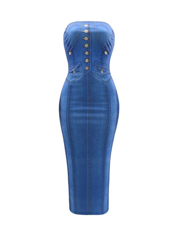 Trägerloses Kleid mit Print – Ausverkauf