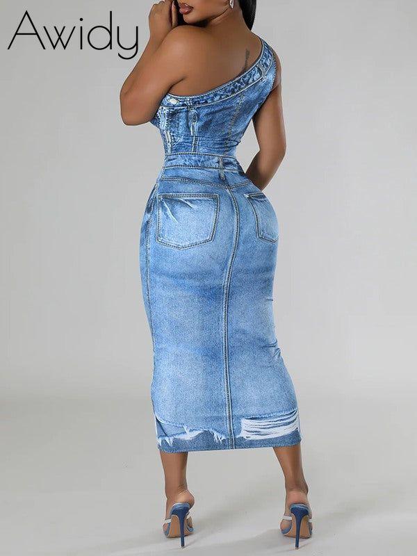 Printed One-Shoulder Dress