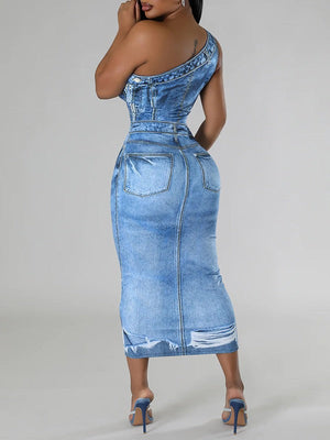 Robe imprimée à une épaule - Liquidation