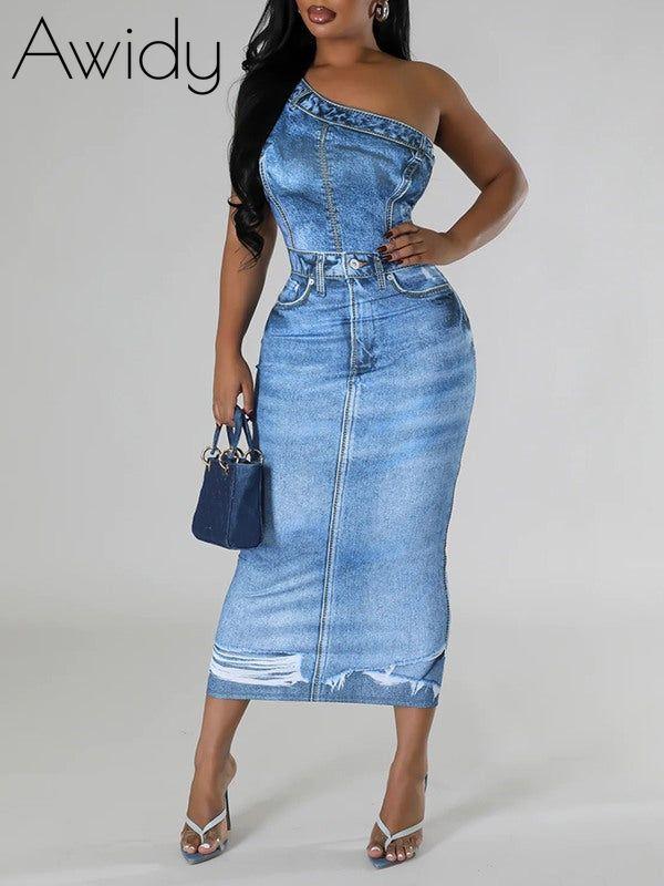 Printed One-Shoulder Dress