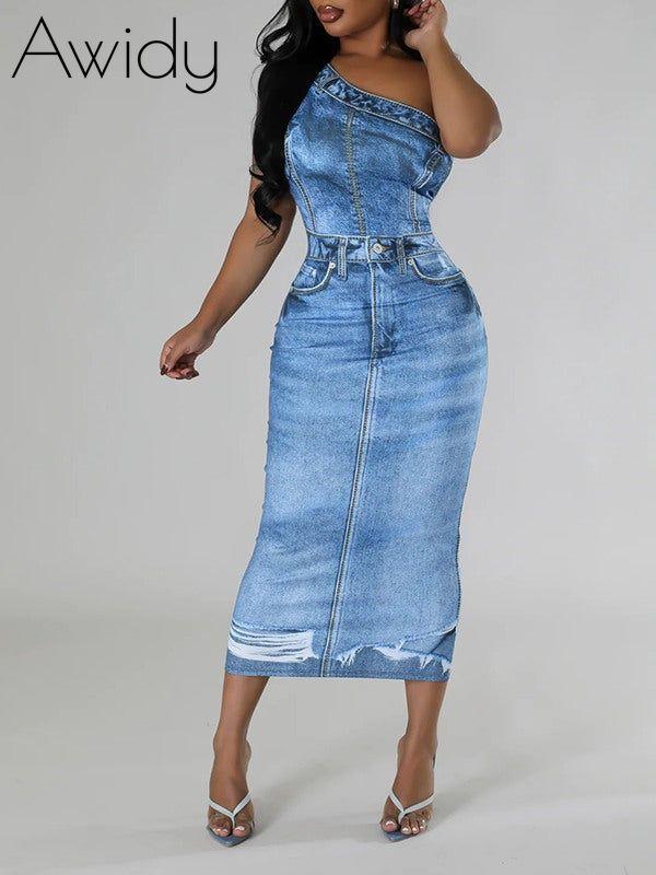 Printed One-Shoulder Dress