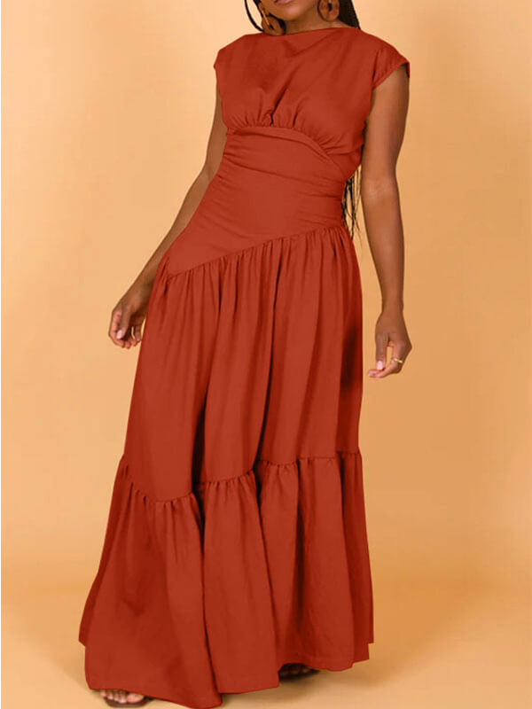 Einfarbiges ärmelloses Rüschenkleid