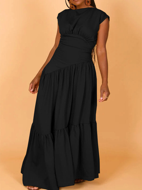 Einfarbiges ärmelloses Rüschenkleid