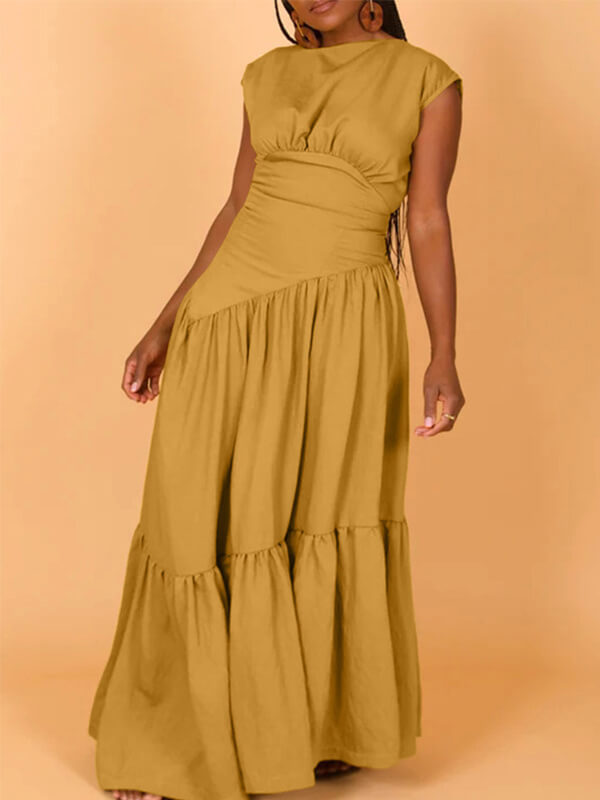Einfarbiges ärmelloses Rüschenkleid