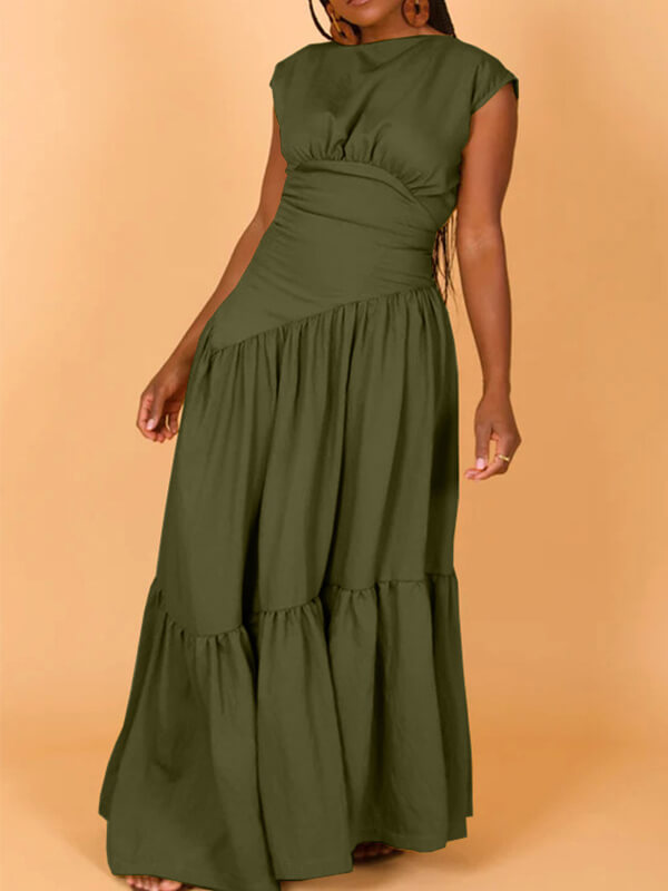 Einfarbiges ärmelloses Rüschenkleid