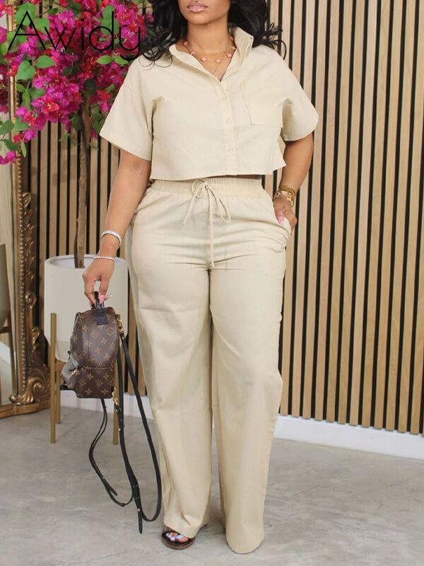 Solid Shirt & Pants Set Beige