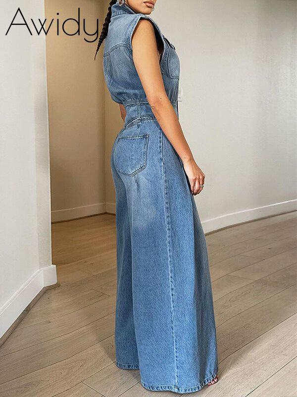 Button-Front Denim Jumpsuit