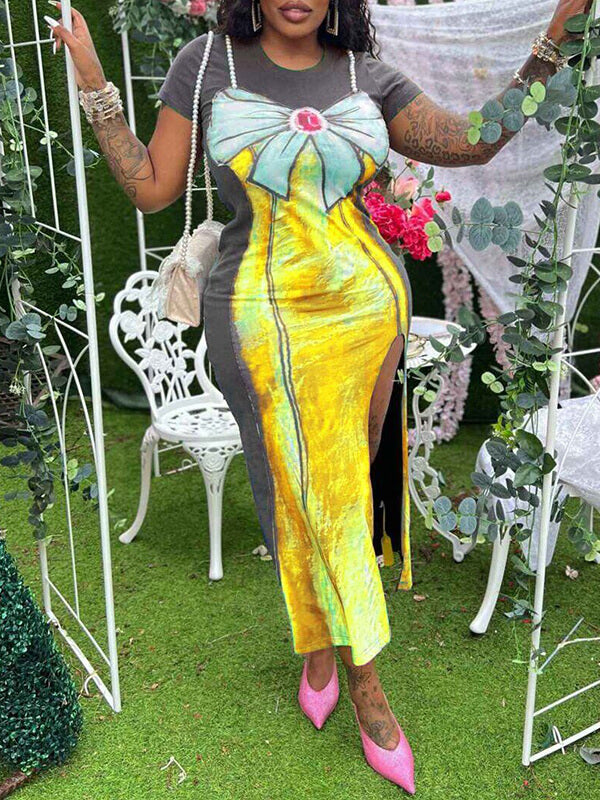 Robe t-shirt fendue imprimée