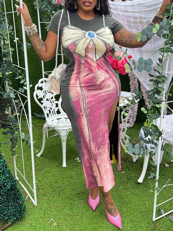 Robe t-shirt fendue imprimée