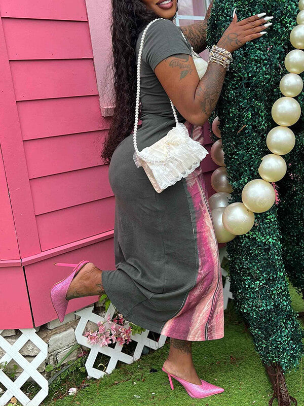 Robe t-shirt fendue imprimée