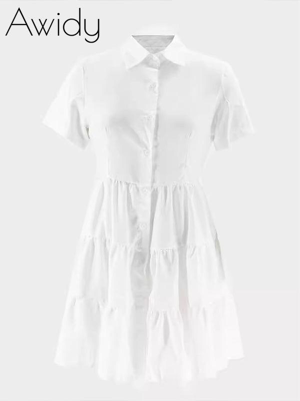 Short-Sleeve Ruffle Shirt Dress