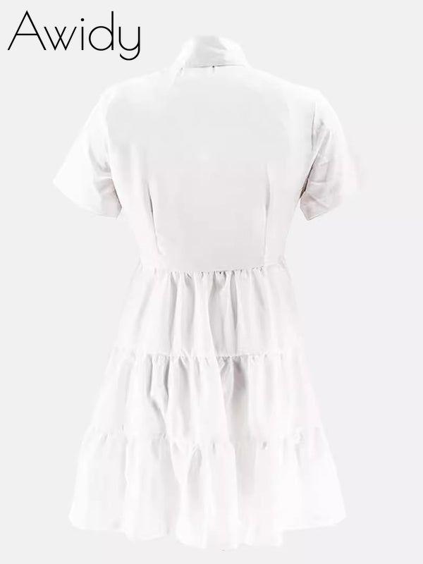 Short-Sleeve Ruffle Shirt Dress