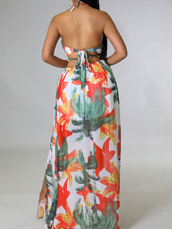 Indiebeautie – Bedrucktes Neckholder-Kleid mit Schlitz