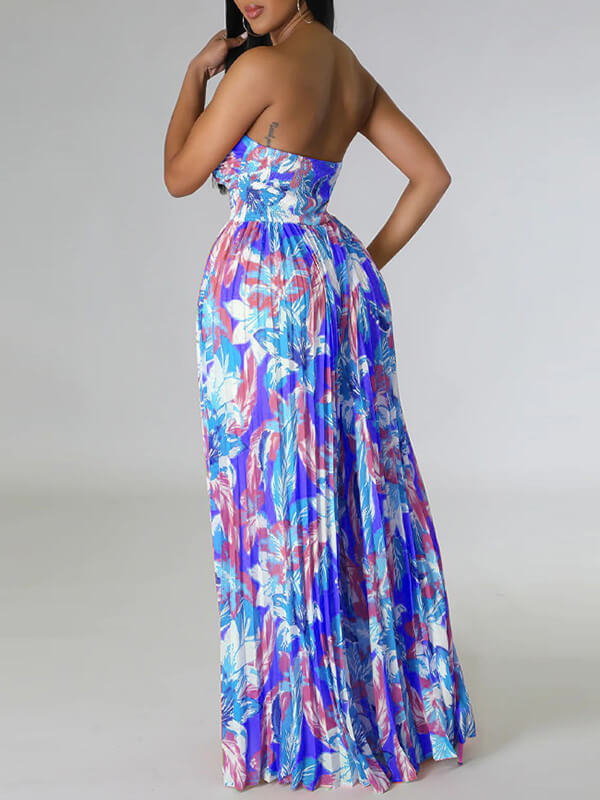 Indiebeautie – Trägerloser, plissierter Jumpsuit mit Print