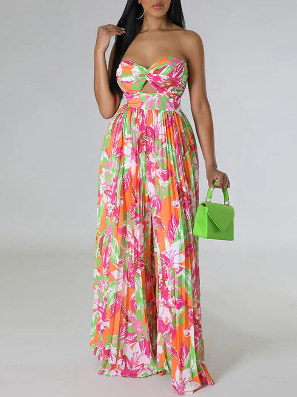 Indiebeautie – Trägerloser, plissierter Jumpsuit mit Print