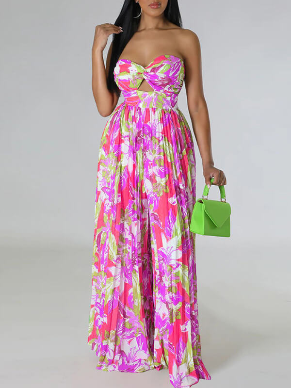 Indiebeautie – Trägerloser, plissierter Jumpsuit mit Print