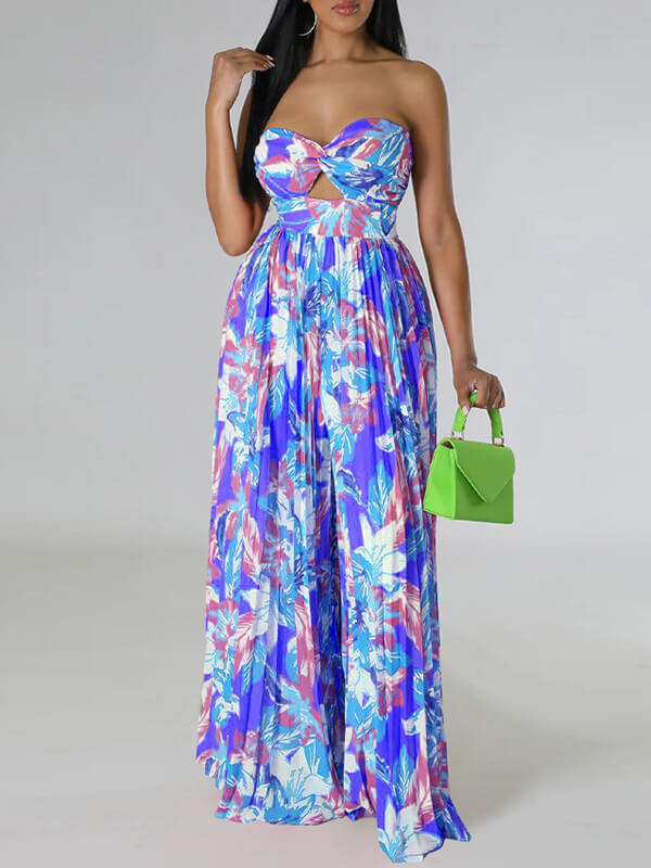 Indiebeautie – Trägerloser, plissierter Jumpsuit mit Print