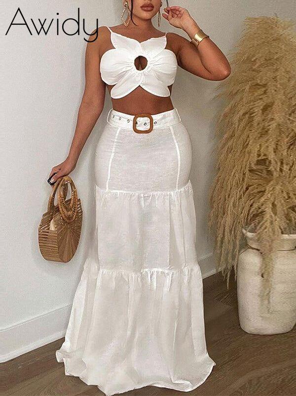 Floral Tied Top & Belted Skirt Set