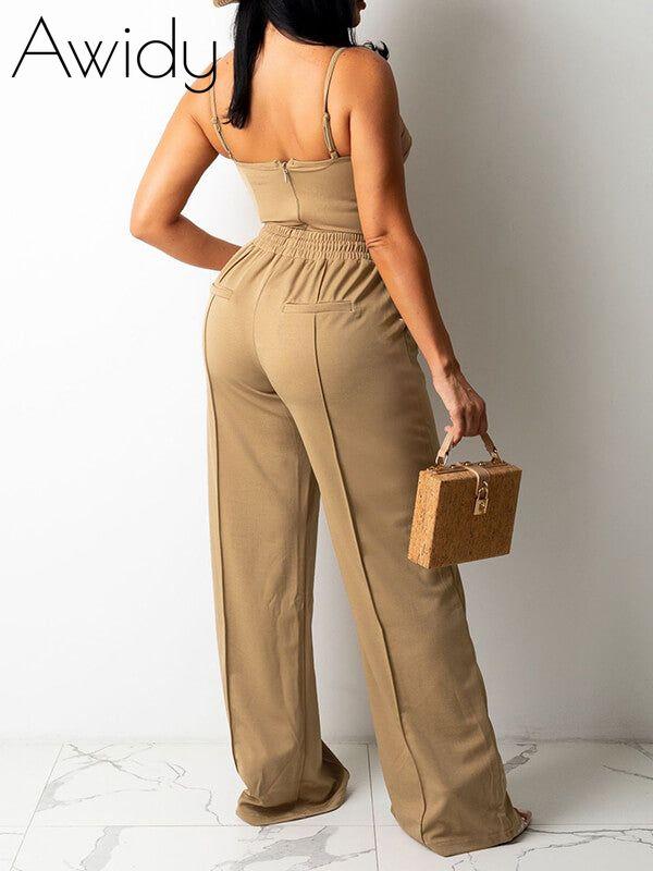 Solid Cami Top & Wide-Leg Pants Set