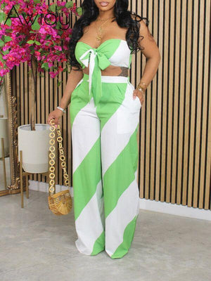 Two-Tone Bandeau Top & Wide-Leg Pants Set