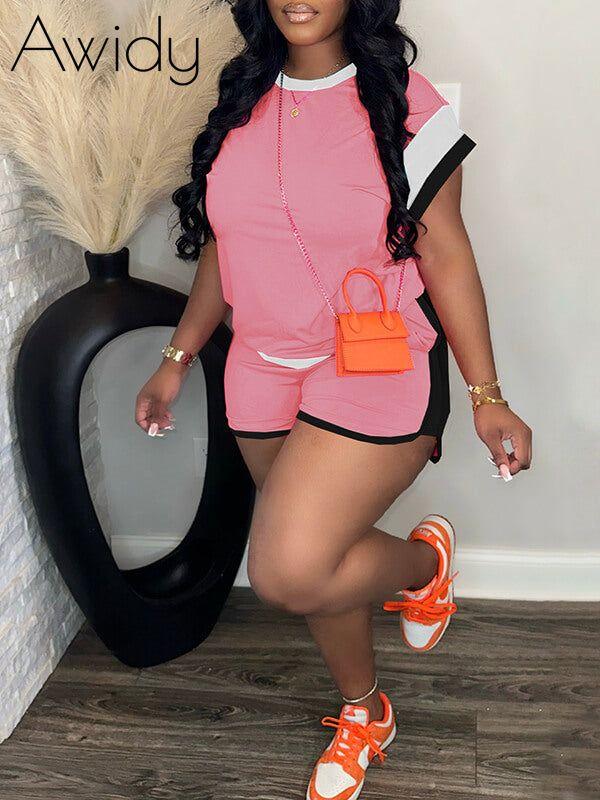 Piping Tee & Shorts Set Pink