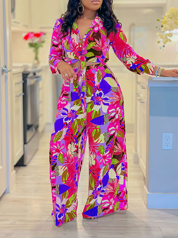 Ensemble chemise imprimée et pantalon large Indiebeautie