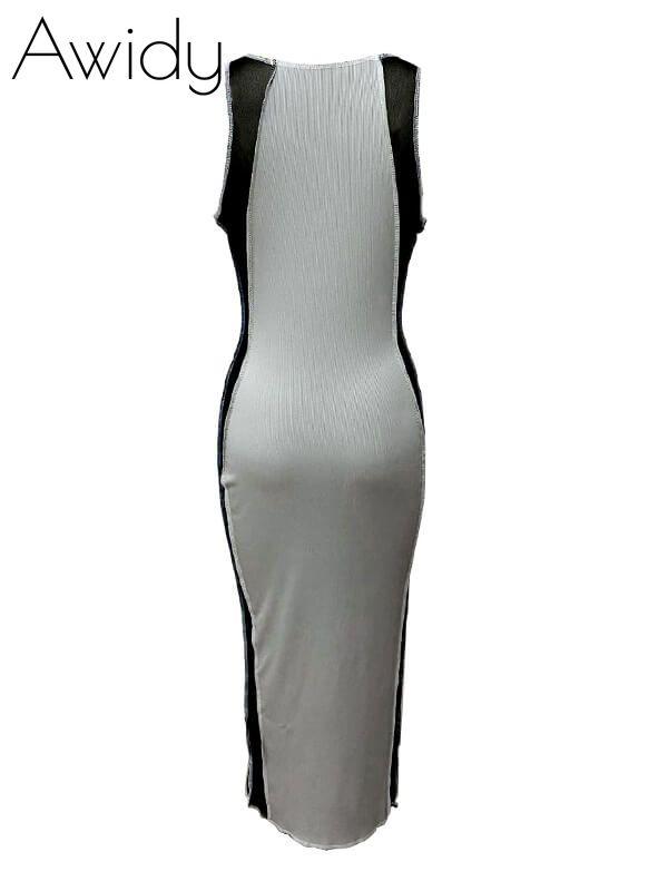 Ribbed Sleeveless Slit Dress