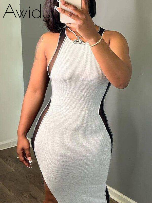 Ribbed Sleeveless Slit Dress