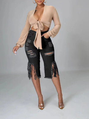 Zerrissene Capri-Jeans – Ausverkauf