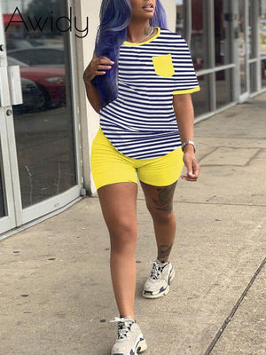 Stripe Tee & Shorts Set Yellow
