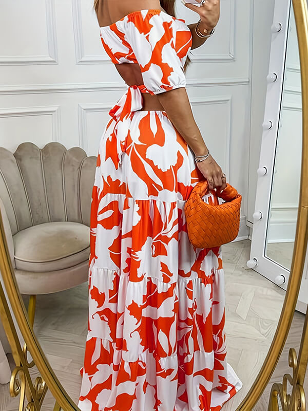 Bedrucktes schulterfreies Cutout-Kleid