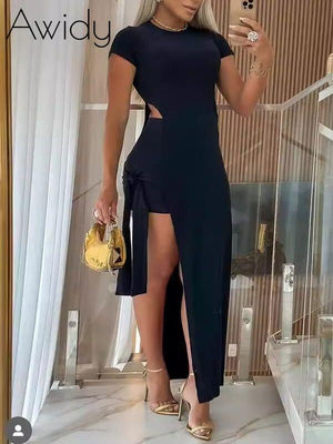 Solid Tunic Top & Shorts Set Black