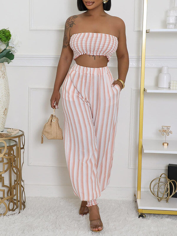 Ensemble haut bandeau et pantalon à rayures