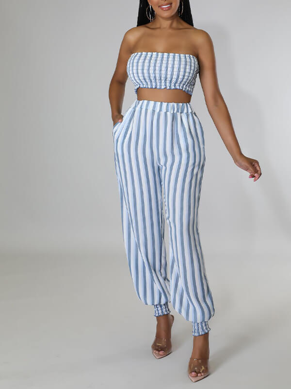 Ensemble haut bandeau et pantalon à rayures
