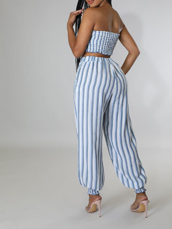 Ensemble haut bandeau et pantalon à rayures